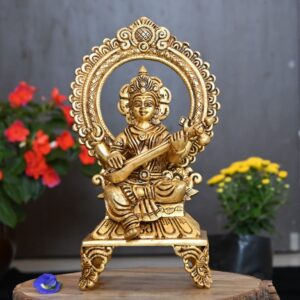 Saraswati idol brass home decor statue goddess saraswathi devi murti for poojaSarswati Murti Brass Big Size (9.5 Inch, 2.1 Kg) Goddess Maa Saraswati Mata Idol Pital Handmade Sitting with Veena Frame Saraswathi Devi Statue for Home Decor Puja Gift School Office Business
